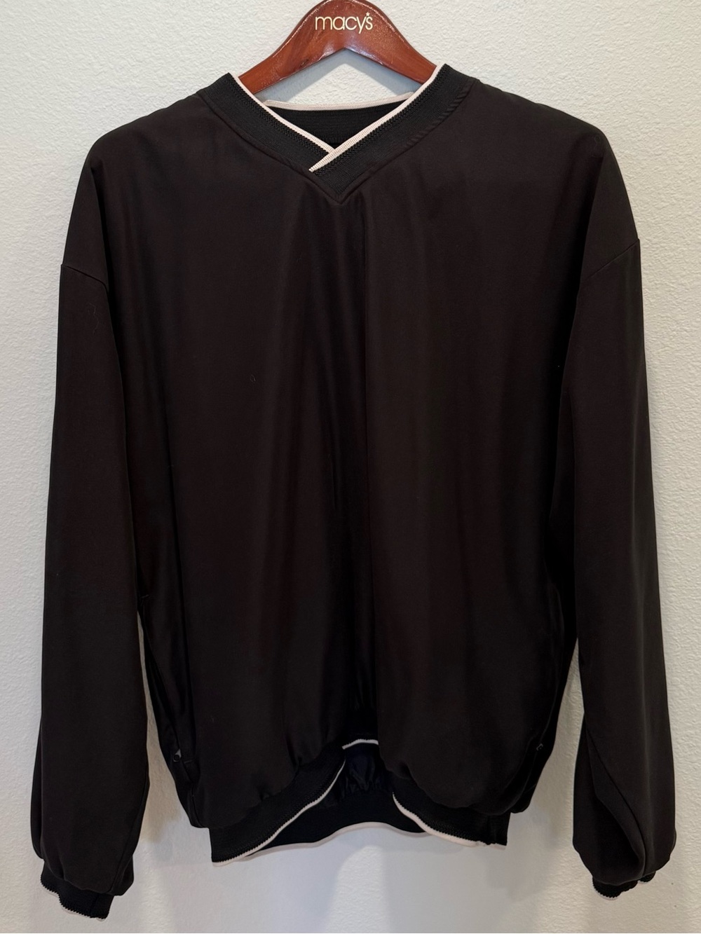Men's Black Windbreaker Jacket with Contrast Trim